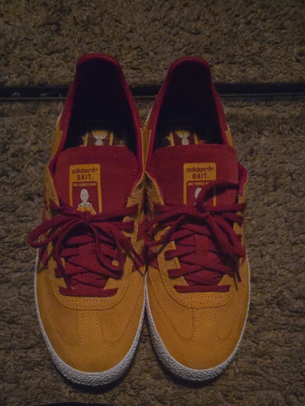 Adidas Men’s, "One Punch Man" Suede Sneakers in Mustard Yellow & Burgundy